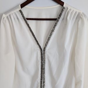 Sheer embellished long sleeve blouse in off-white